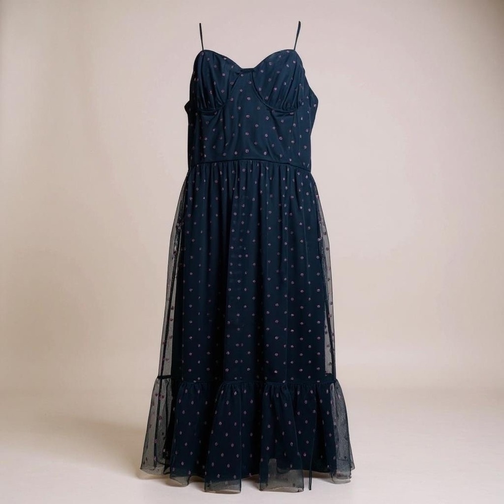Betsey Johnson Lip Print Tulle Midi Dress NWT Size 14 Glitter Kisses